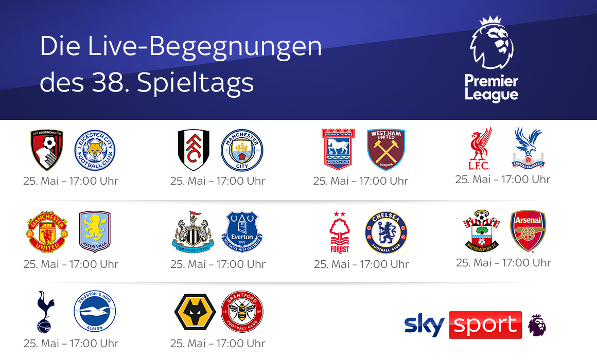 SKY Sport Live-Übertragung: Premier League, 38. Spieltag