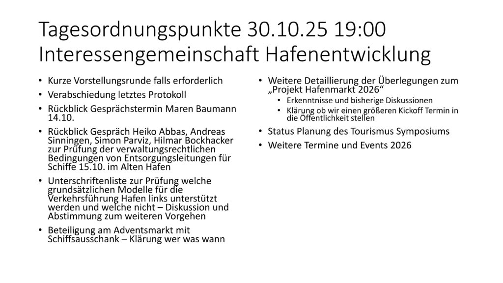 Tagesordnung Sitzung IG Hafenentwicklung